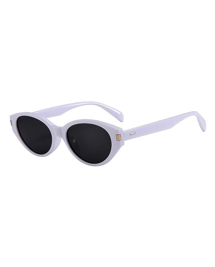 Two Tone Option Retro Oval Cat Eye Sunglasses with Metal Decor