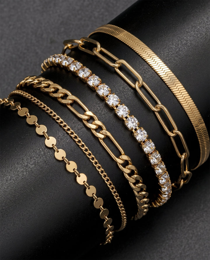 6pcs/Set Elegant Stackable Chain Tennis Bracelet Set