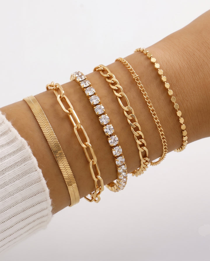 6pcs/Set Elegant Stackable Chain Tennis Bracelet Set