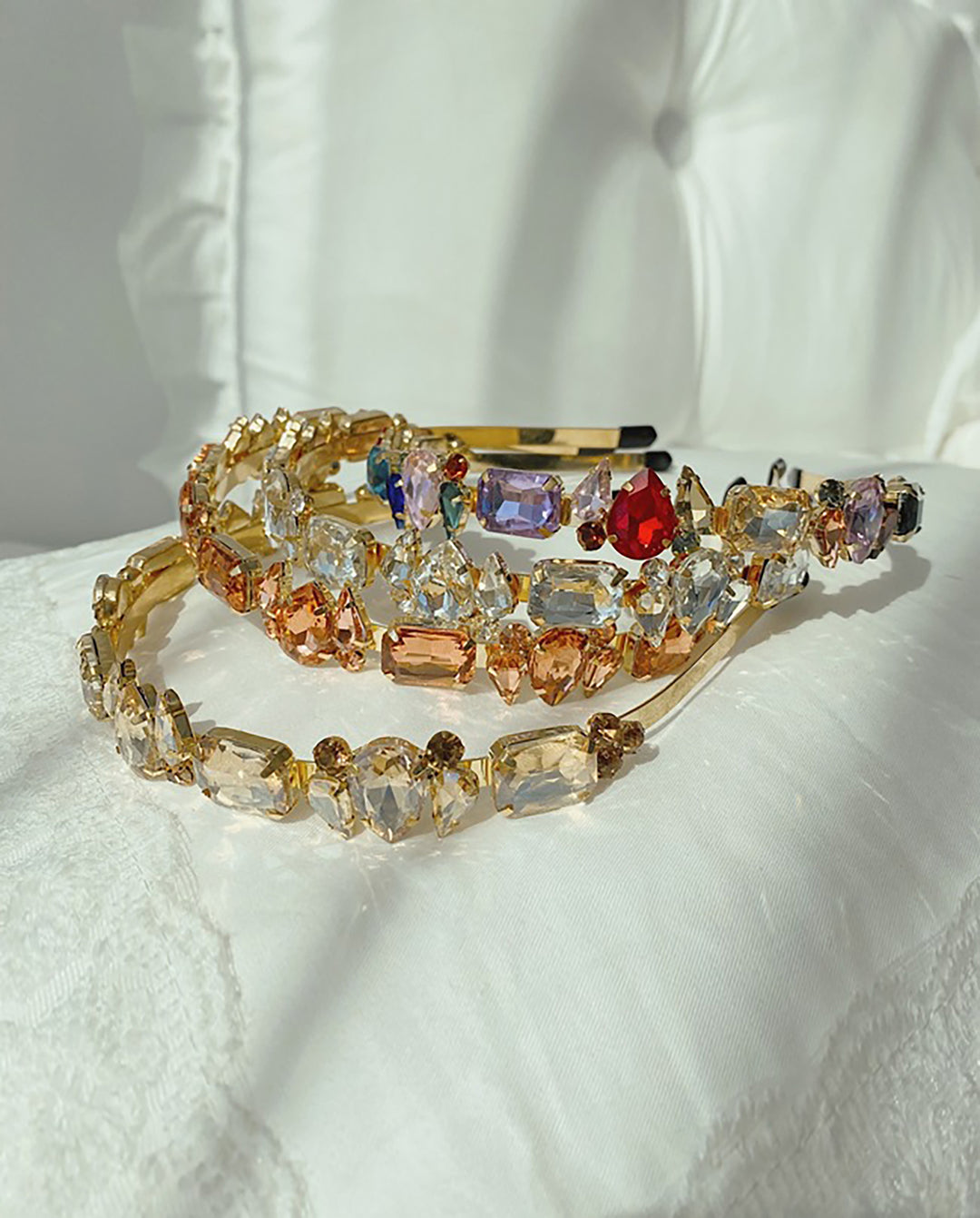 Mixed Shape Crystal Thin Gold Headband Set