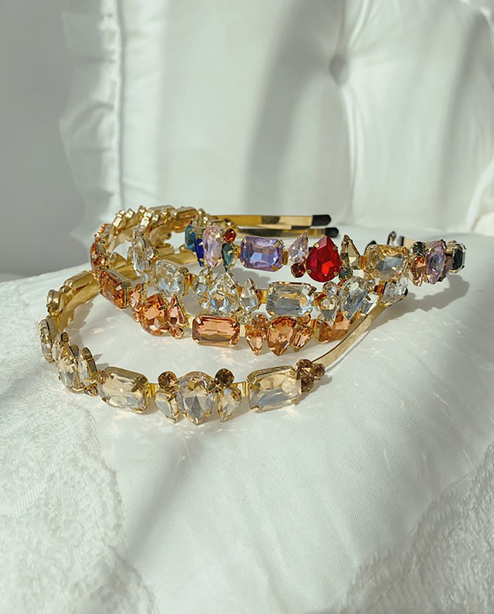 Mixed Shape Crystal Thin Gold Headband Set