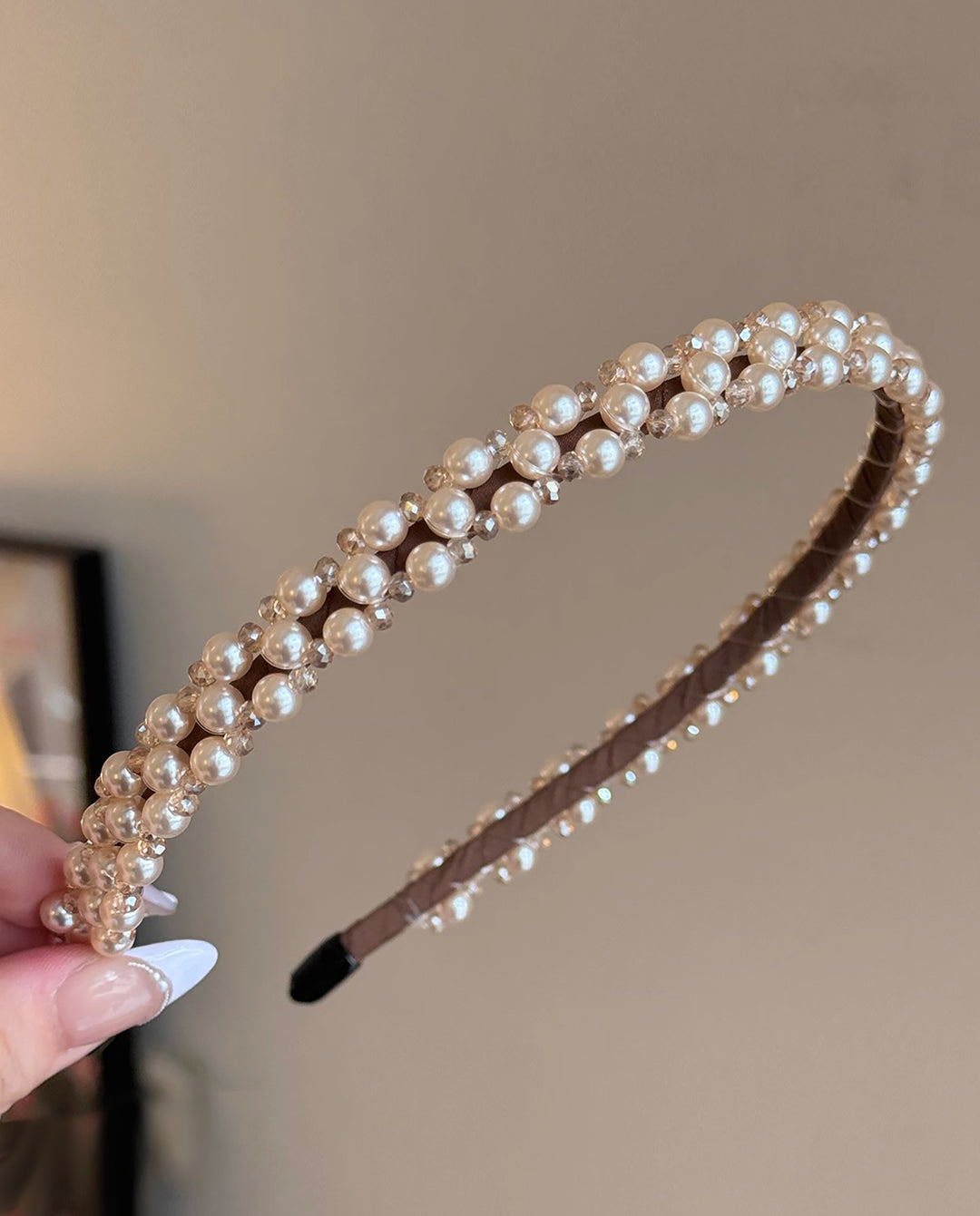 Mixed Pearl &amp; Clear Rhinestone Wrapped Thin Headband