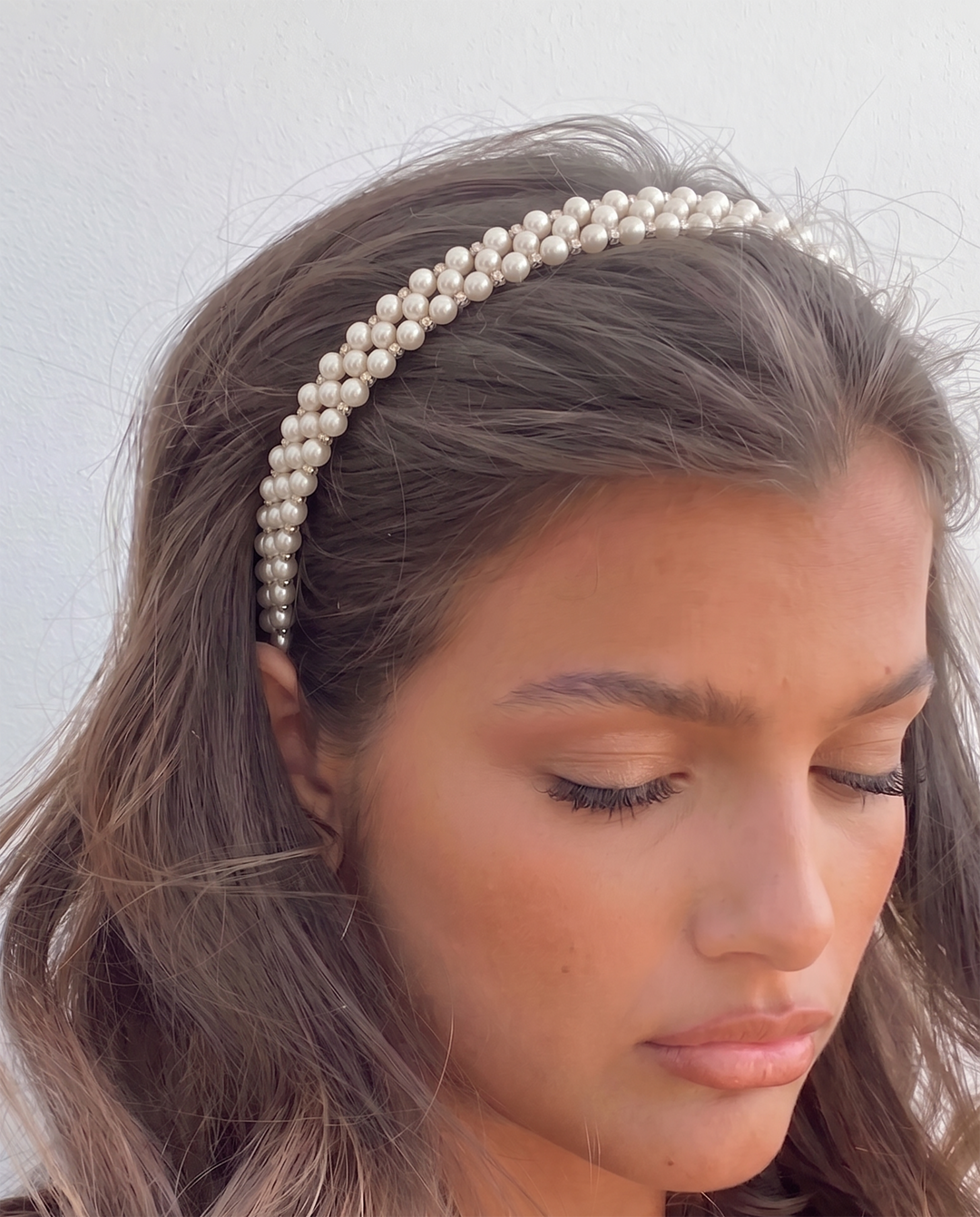 Mixed Pearl &amp; Clear Rhinestone Wrapped Thin Headband