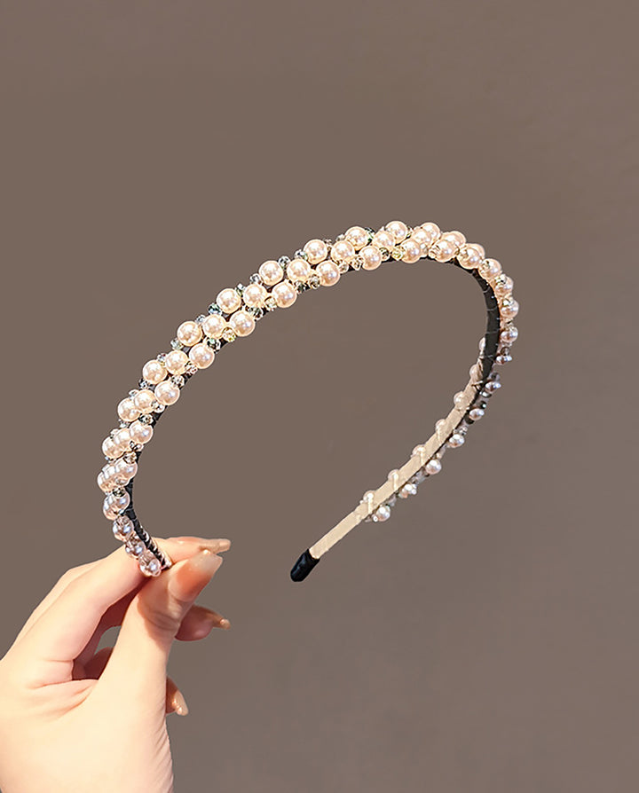 Mixed Pearl &amp; Clear Rhinestone Wrapped Thin Headband