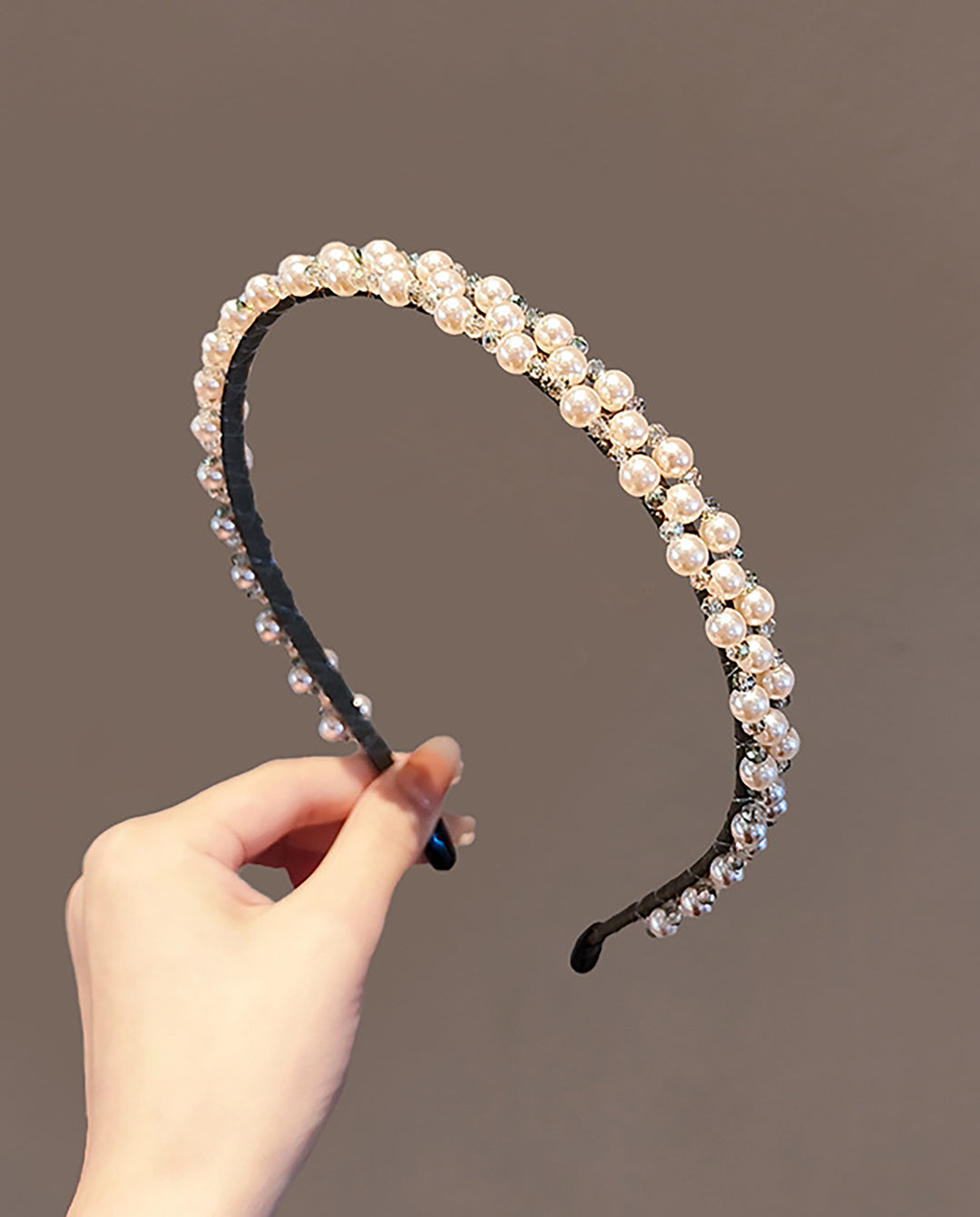 Mixed Pearl &amp; Clear Rhinestone Wrapped Thin Headband
