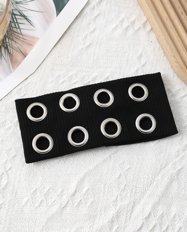 Grommet Eyelet Ribbed Knit Wide Headband