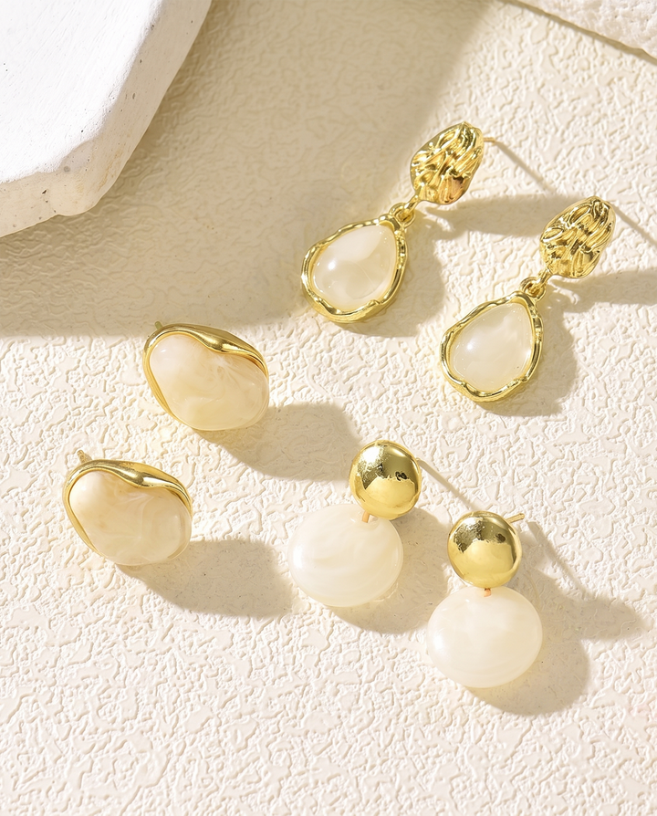 Vintage Resin Gold Metal Mixed Style Drop Earrings 3 Pairs Set