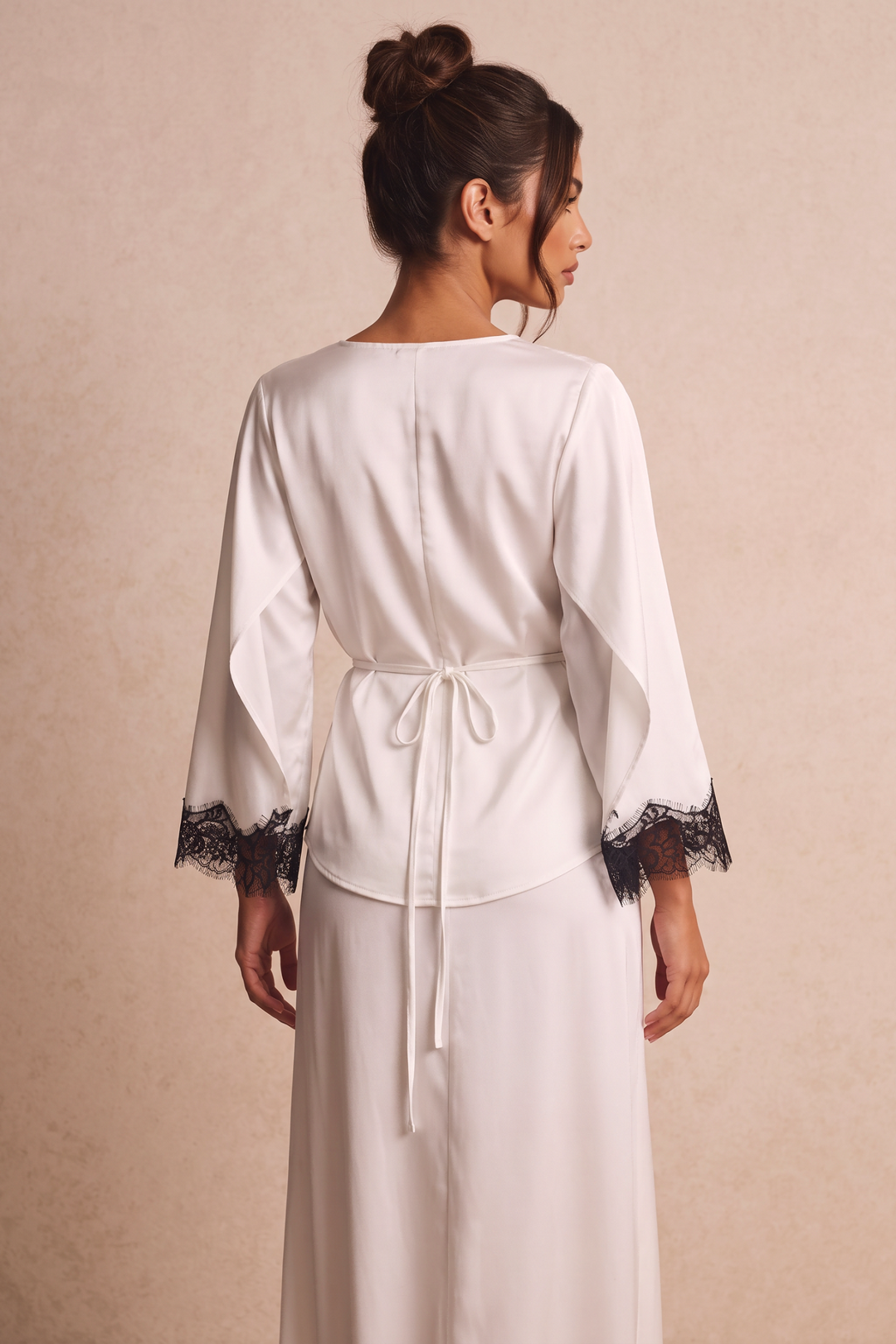 SOLACEContrast Lace Satin Cape Sleeve Blouse