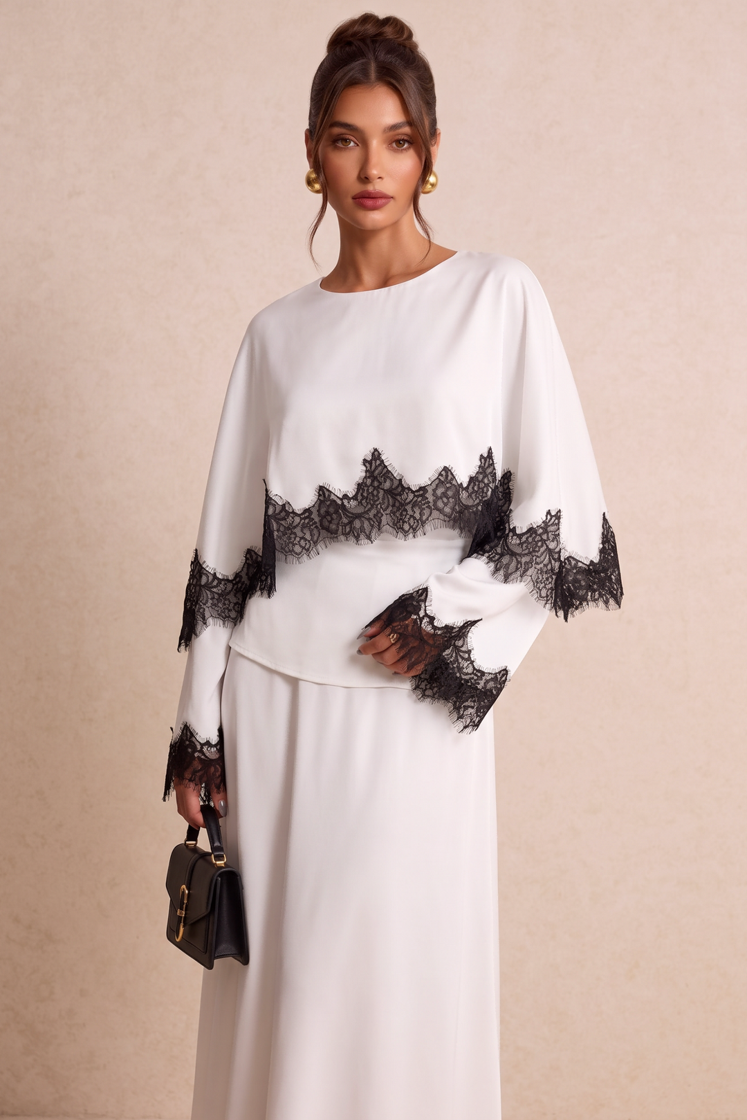 SOLACEContrast Lace Satin Cape Sleeve Blouse