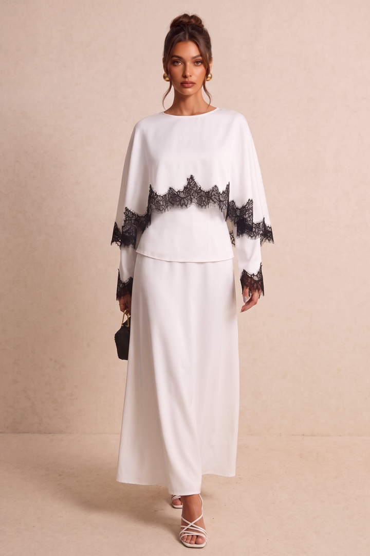 SOLACEContrast Lace Satin Cape Sleeve Blouse