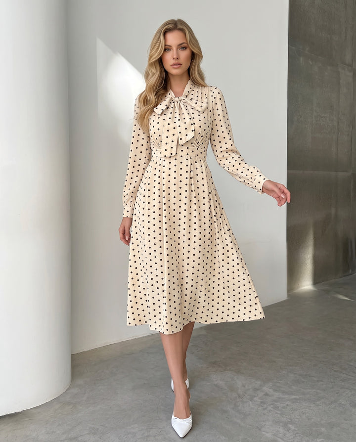 Polka Dot Bow-Tie Midi Dress