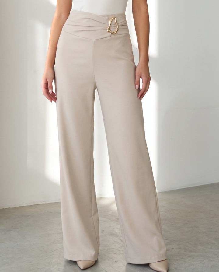 Metal Buckle Wide Leg Pants