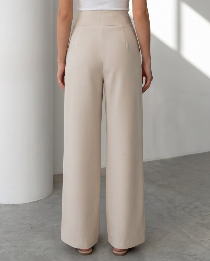 Metal Buckle Wide Leg Pants