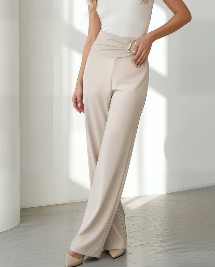 Metal Buckle Wide Leg Pants