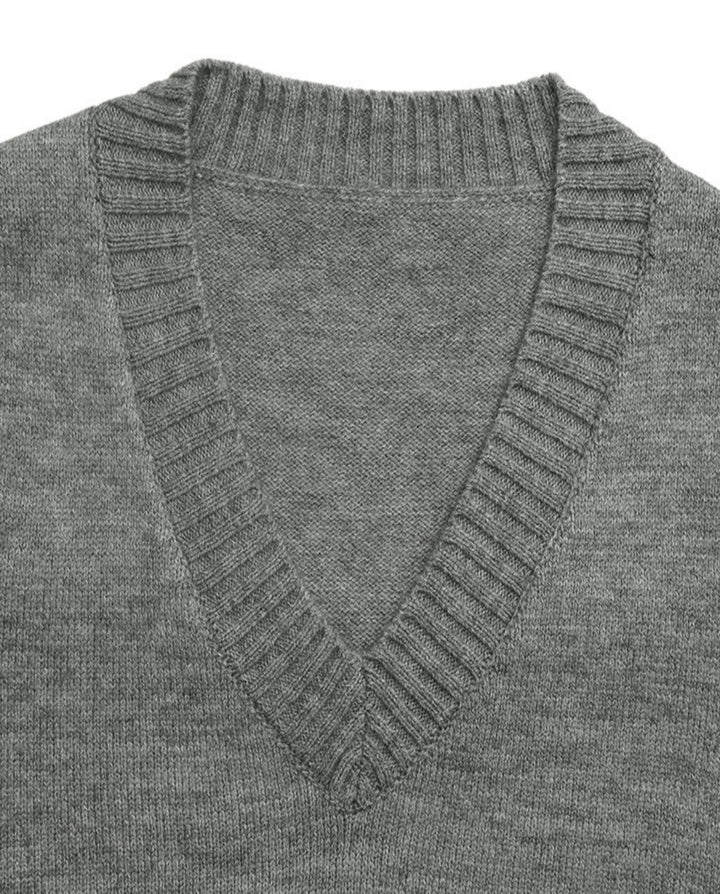 V-Neck Vest And Pleated Knit Mini Skirt Set