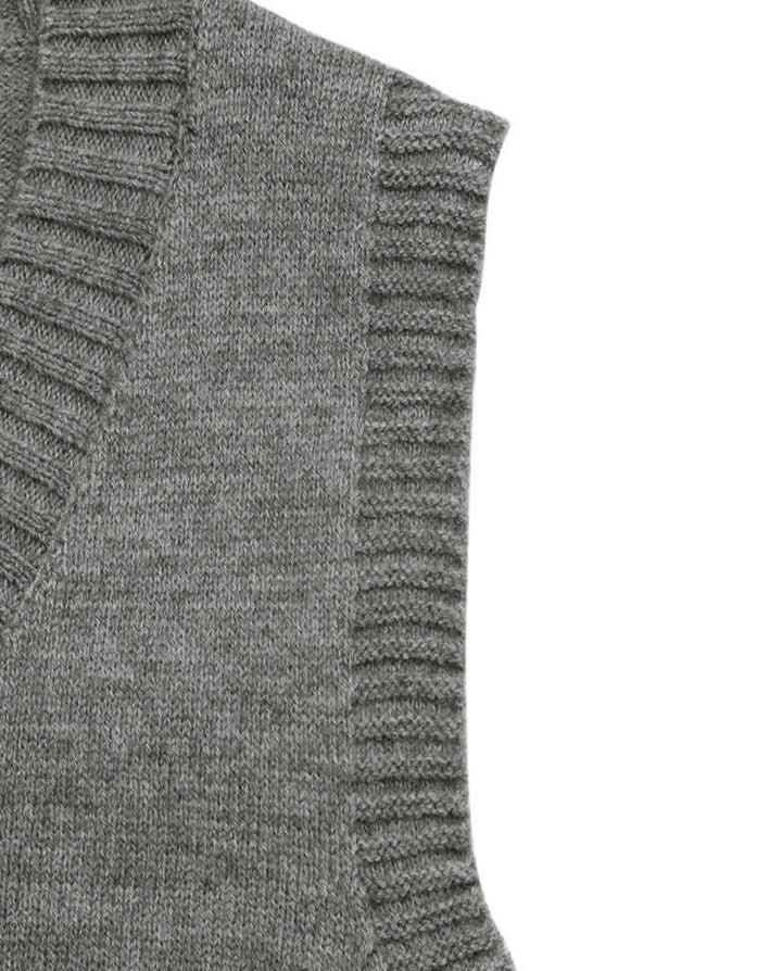 V-Neck Vest And Pleated Knit Mini Skirt Set