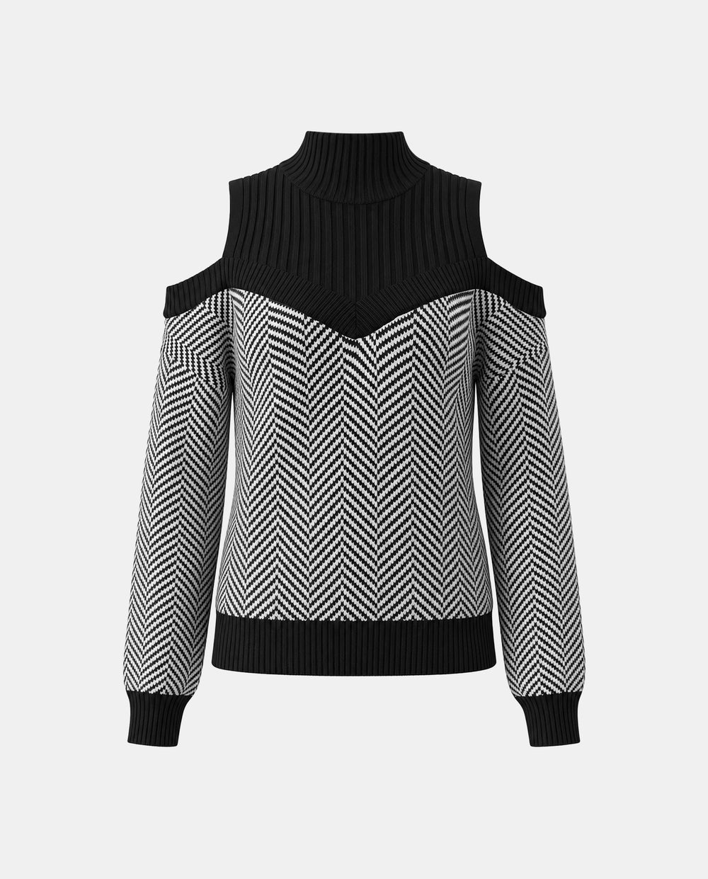 SOLACEColor Block Chevron Stripe Off Shoulder Sweater