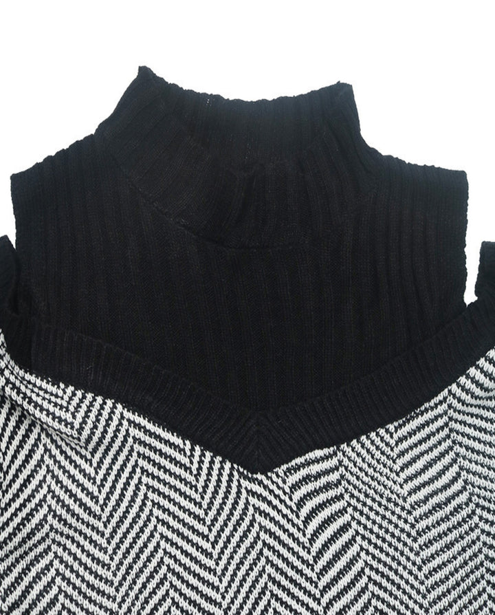 Color Block Chevron Stripe Off Shoulder Sweater