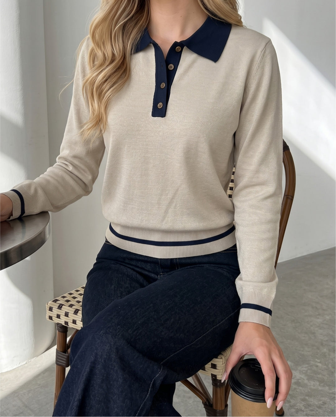 Pullover Contrast Color Polo Sweater