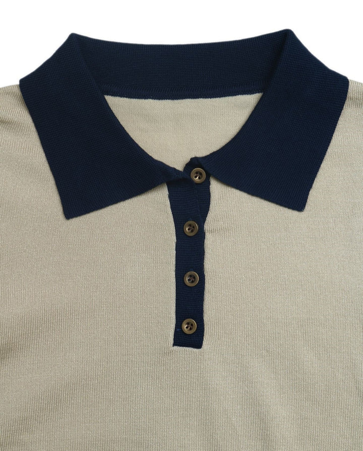 Pullover Contrast Color Polo Sweater