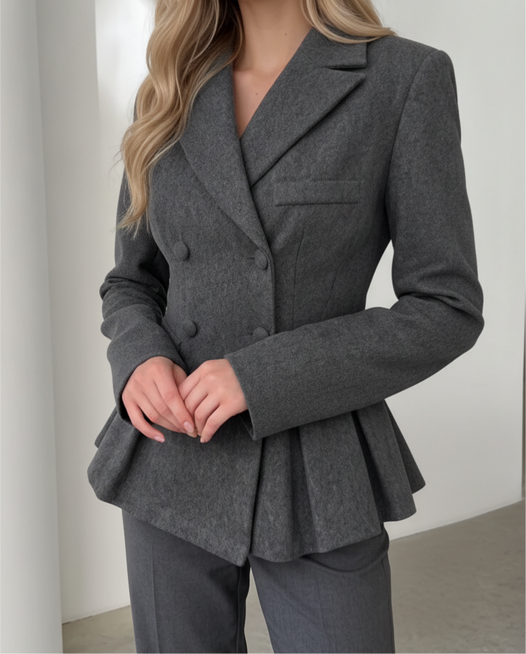 Peplum Double Breasted Lapel Slim Waist Blazer