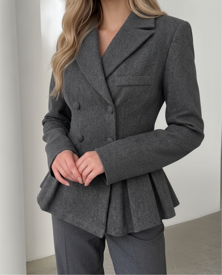 Peplum Double Breasted Lapel Slim Waist Blazer