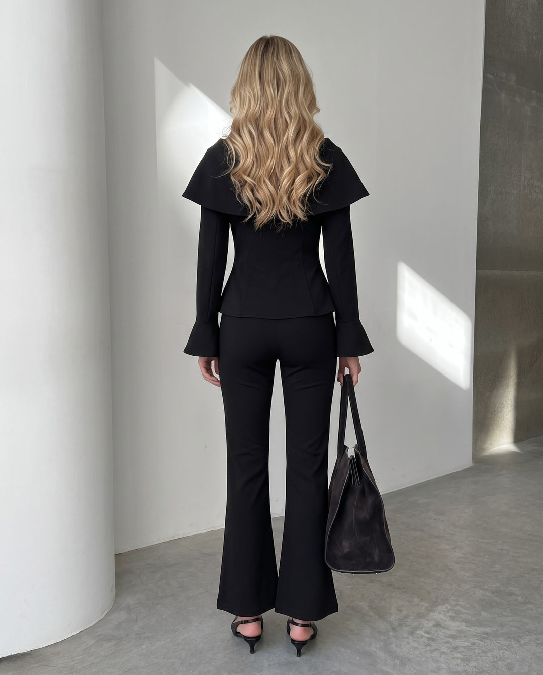 Off Shoulder Wide Ruffle Lapel 2 Piece Flare Pant Set