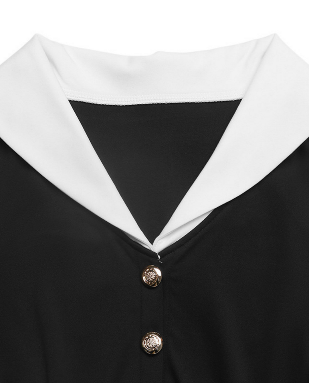 Black Contrast White Lapel Midi Waist Dress