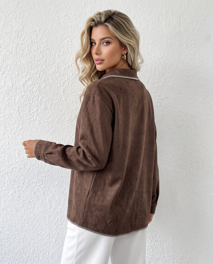 Faux Suede Contrast Stitch Trim Jacket