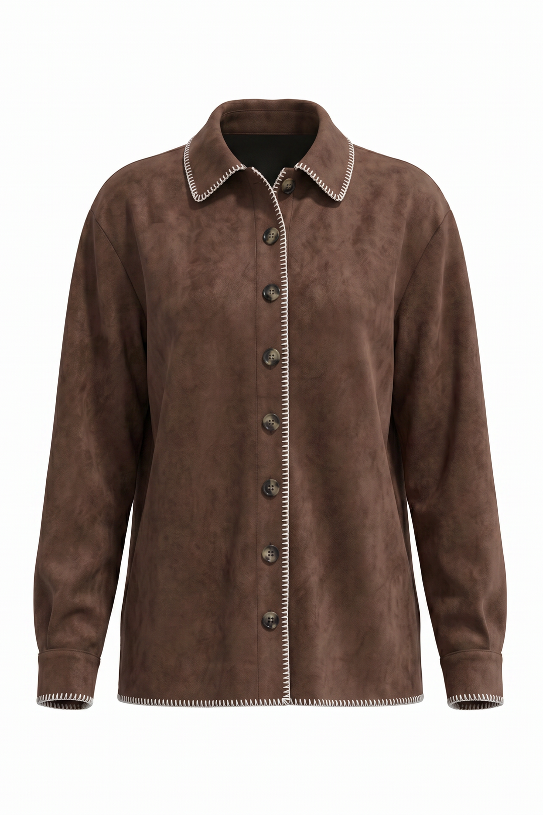 Faux Suede Contrast Stitch Trim Jacket