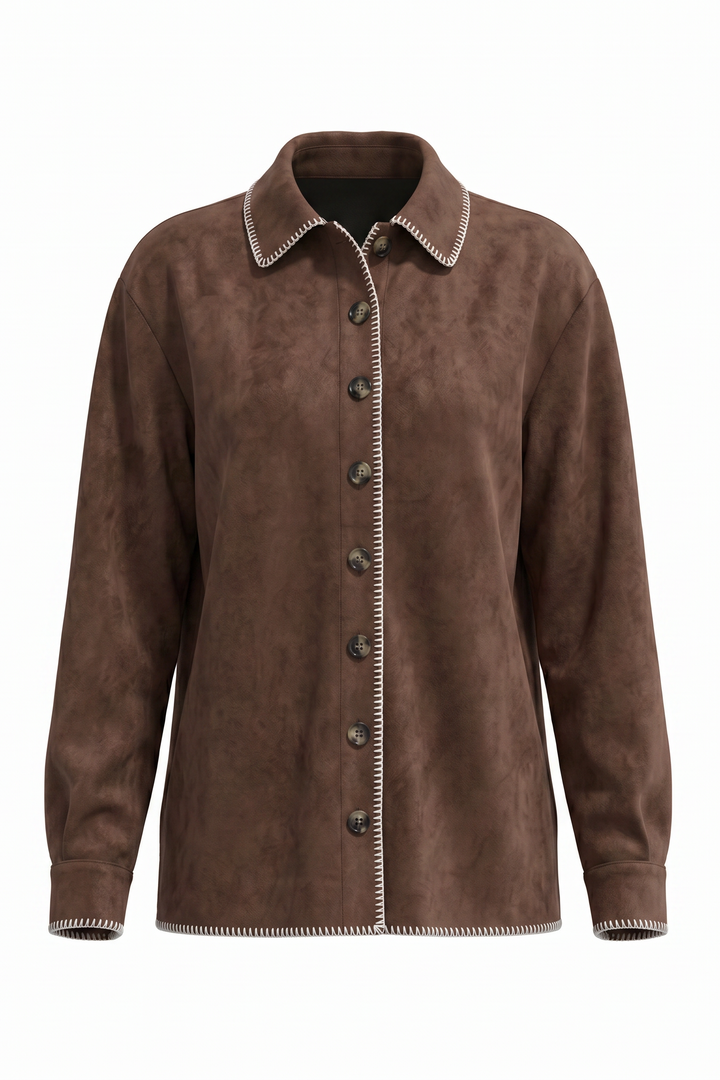 Faux Suede Contrast Stitch Trim Jacket
