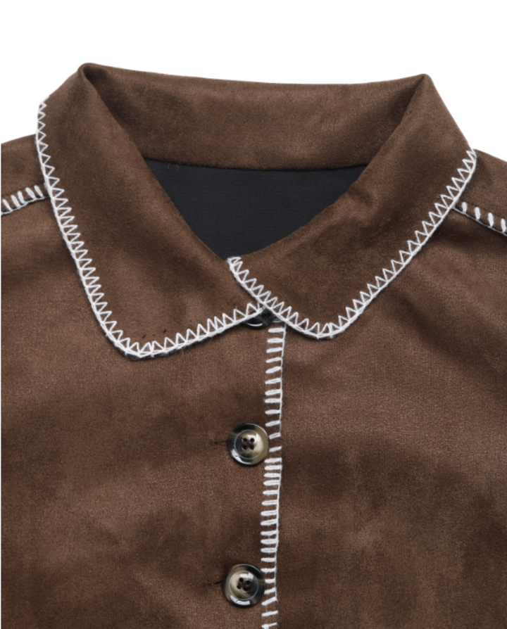 Faux Suede Contrast Stitch Trim Jacket