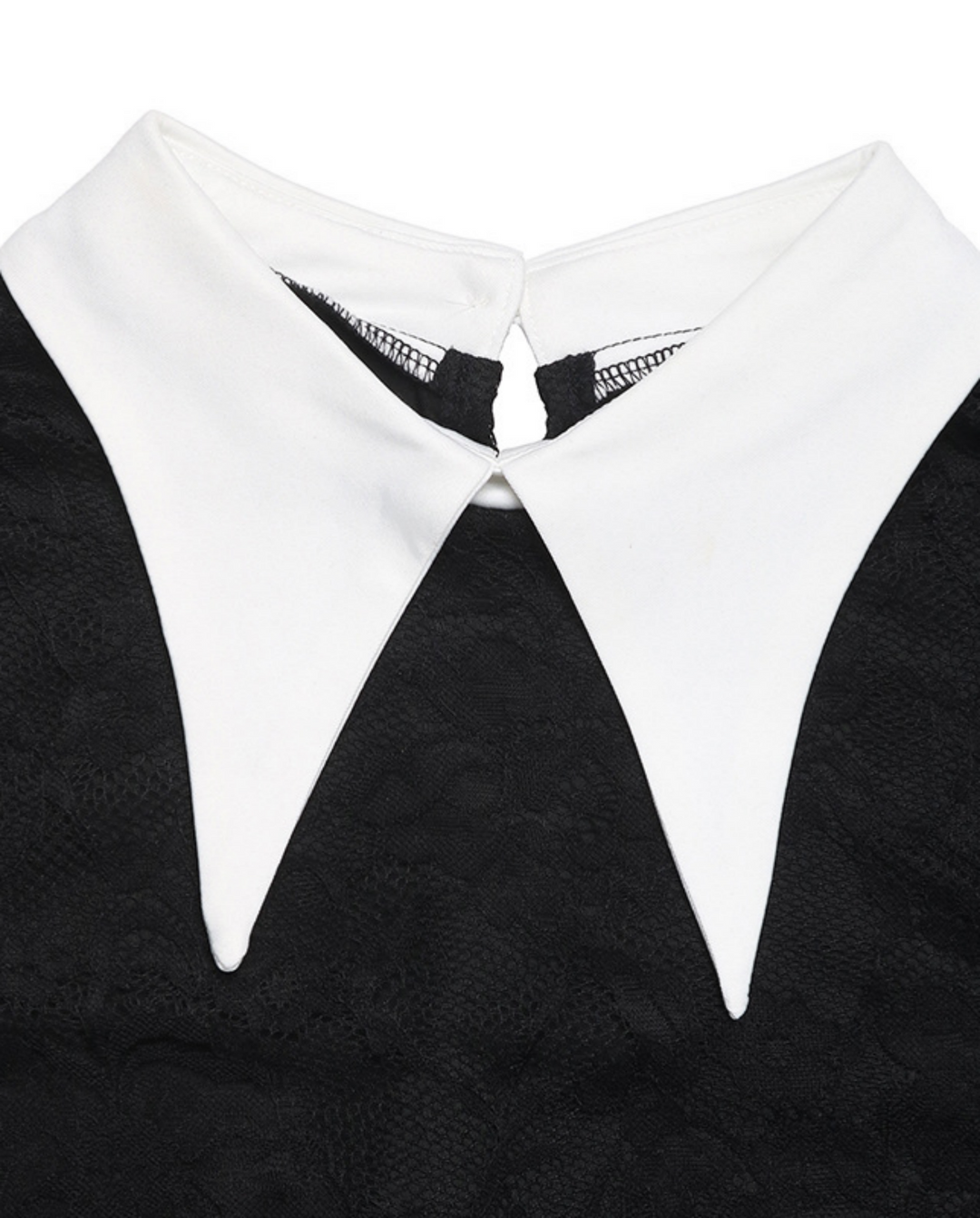 Lace Contrast Shirt Collar Midi Dress
