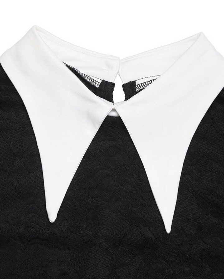 Lace Contrast Shirt Collar Midi Dress