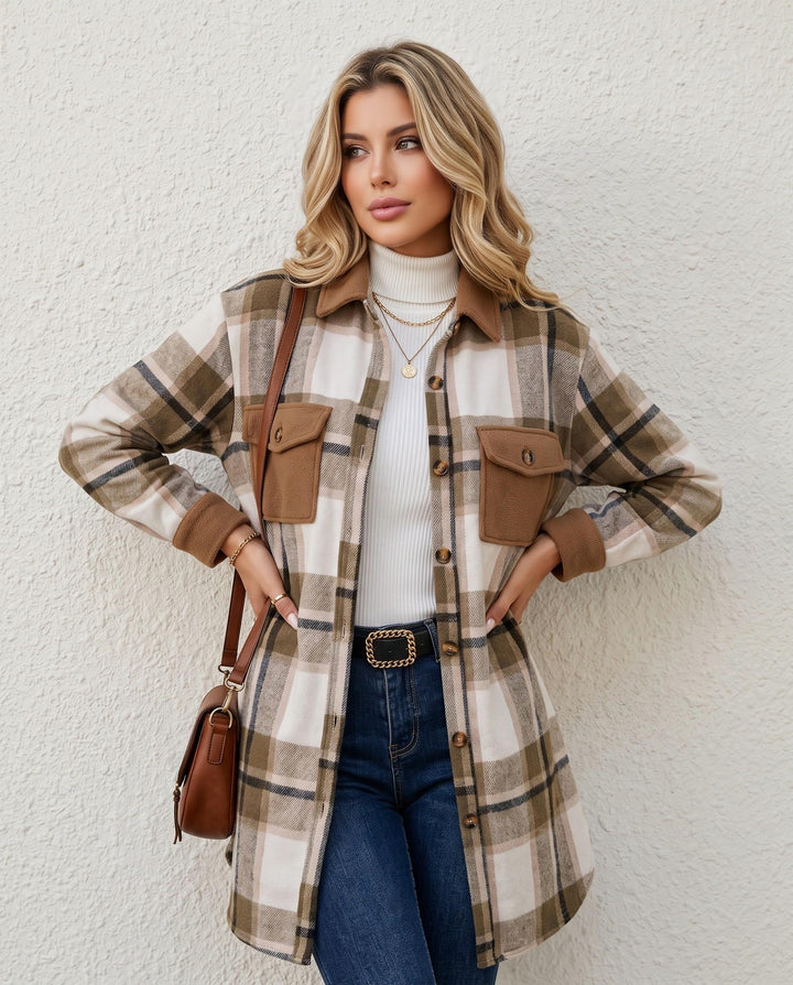 Plaid Button Up Long Sleeve Coat