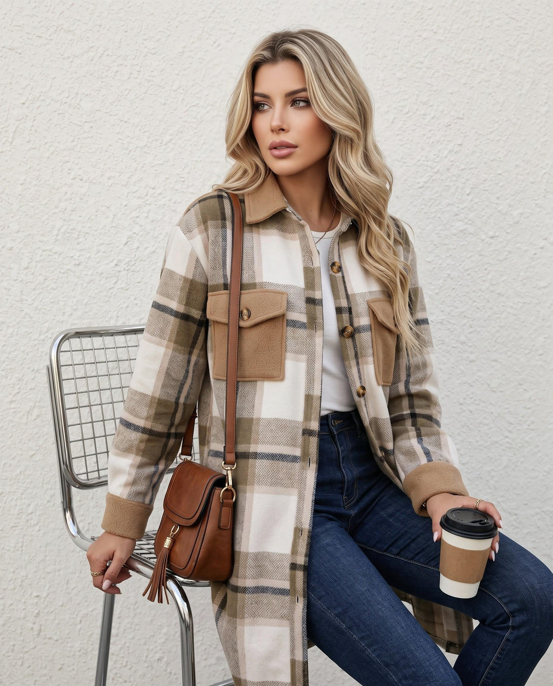 Plaid Button Up Long Sleeve Coat