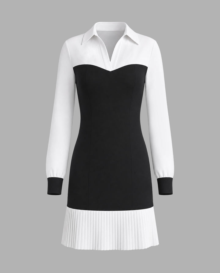 SOLACEColor Block Pleat Hem Casual Midi Dress
