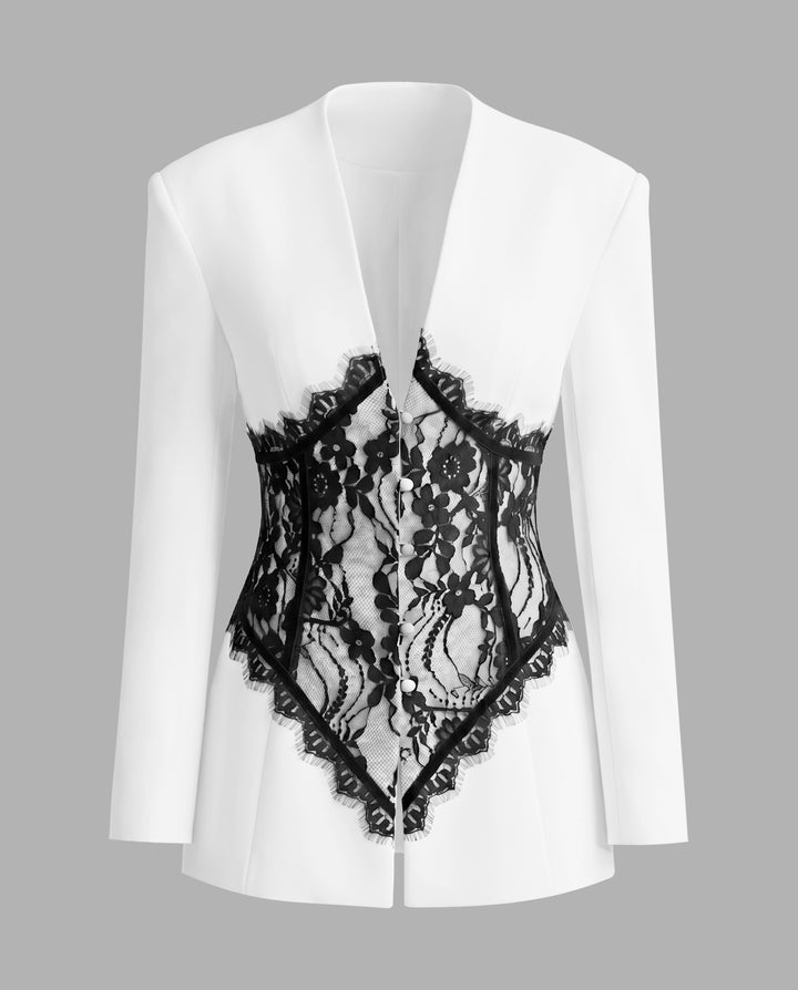 SOLACELace Paneled Waist-Defining Blazer