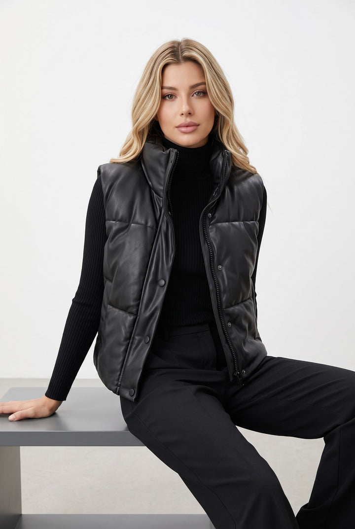 Faux Leather Puffer Vest