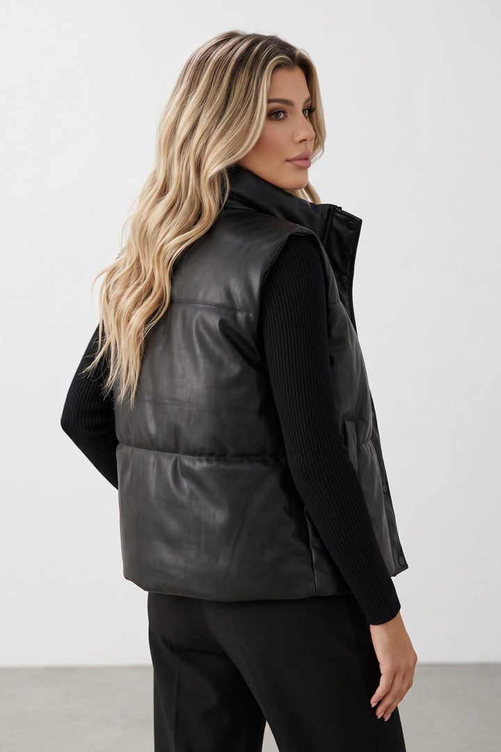 Faux Leather Puffer Vest
