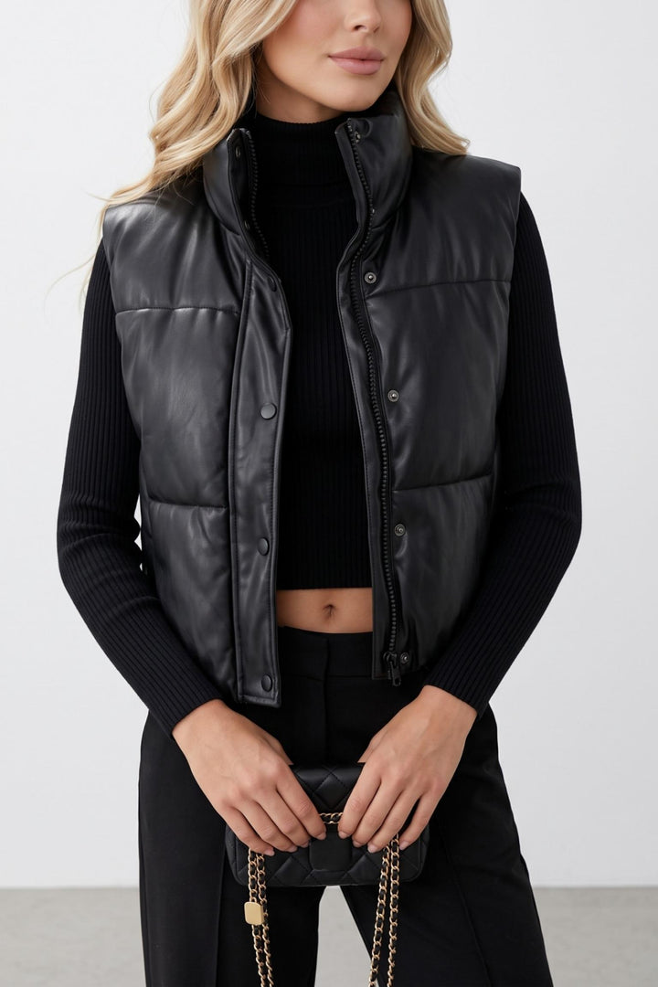 Faux Leather Puffer Vest
