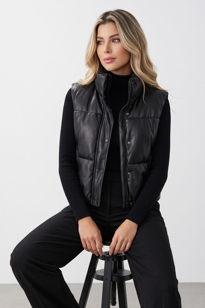 Faux Leather Puffer Vest