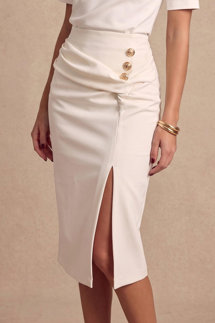 Metal Detail Slit Midi Skirt