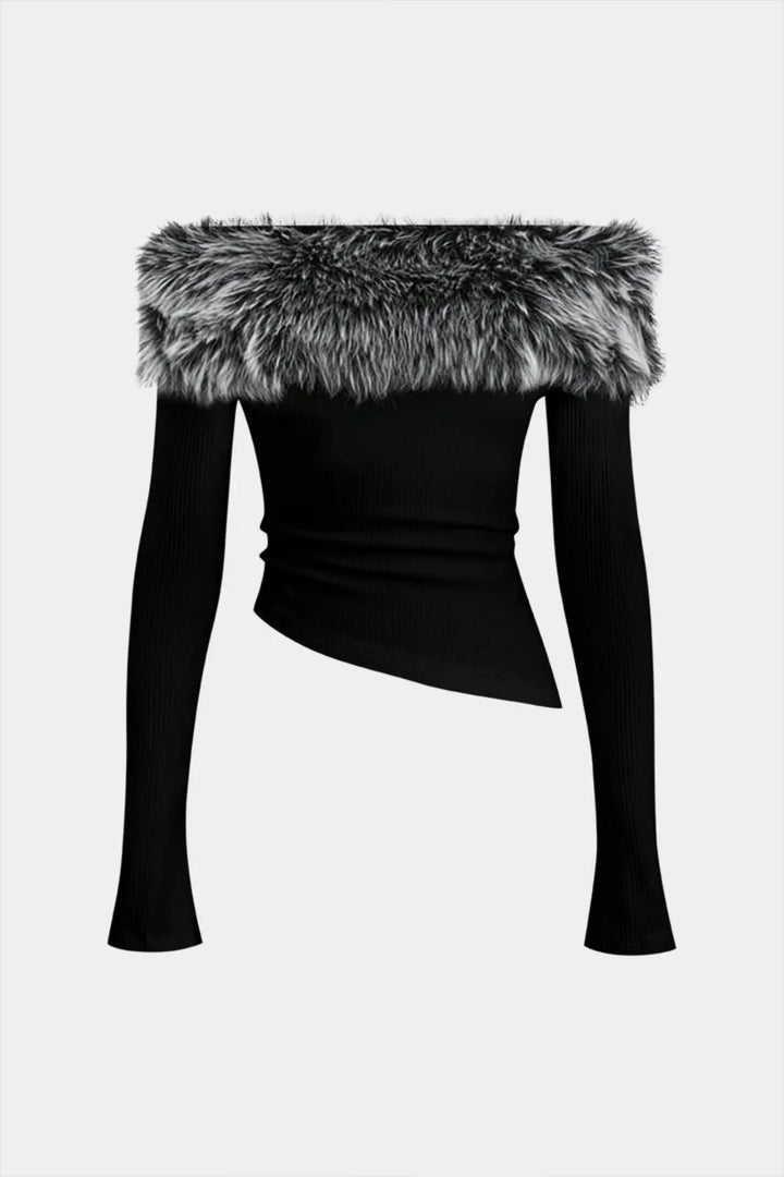Faux Fur Off Shoulder Top