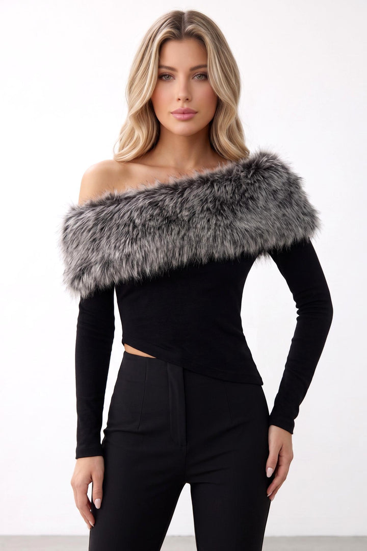 Faux Fur Off Shoulder Top