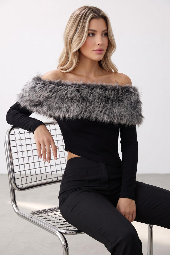 Faux Fur Off Shoulder Top