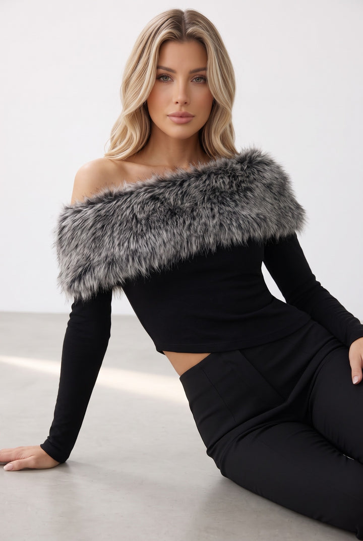 Faux Fur Off Shoulder Top