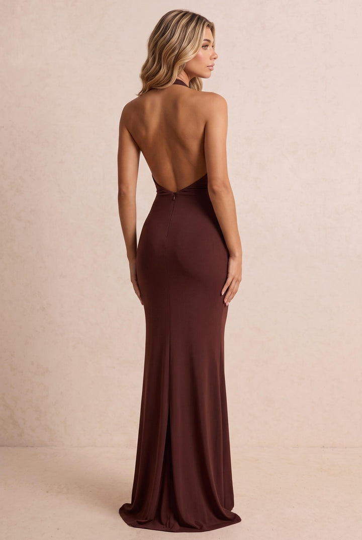 Halter Neck Maxi Dress With Draped Detailing
