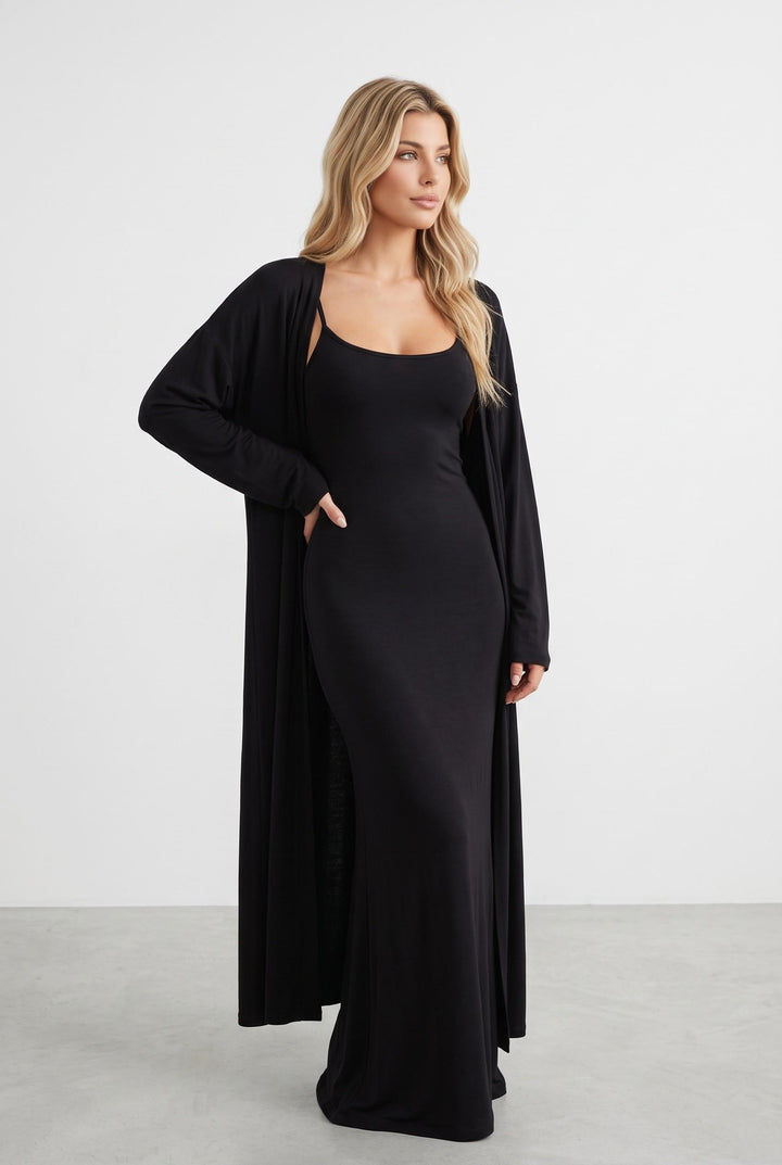 2 Piece Bodycon Maxi Dress Cardigan Set