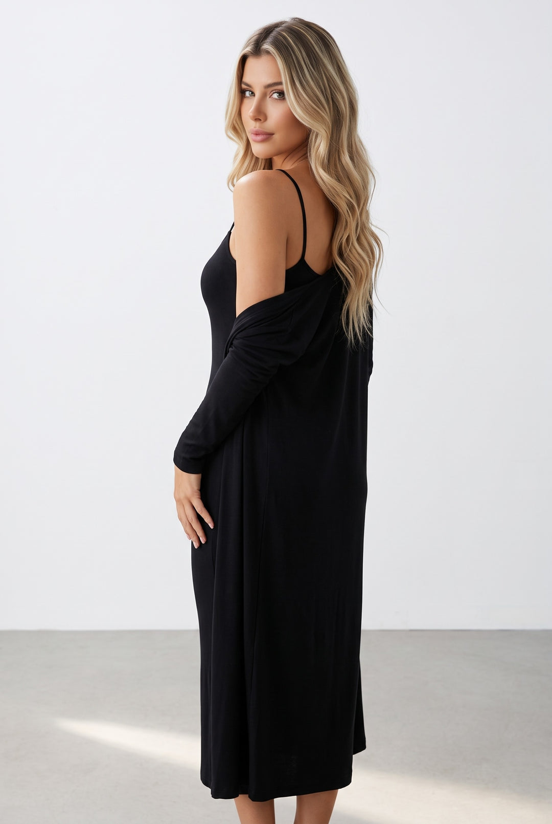 2 Piece Bodycon Maxi Dress Cardigan Set